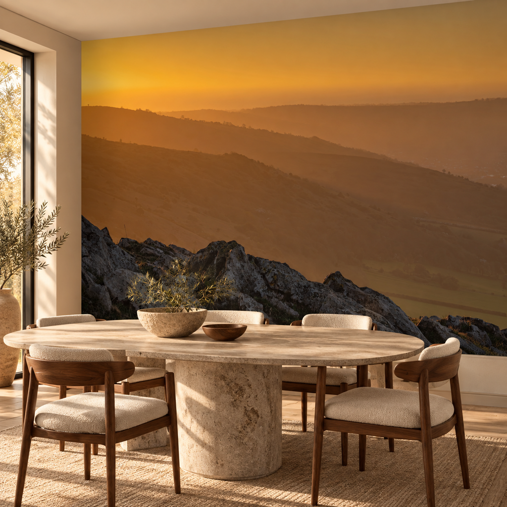 Amber Vista, wallpaper mural styled on a feature wall