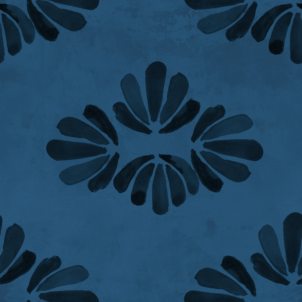Art Deco Painted Seashells in Deep Blue by Cat Bellini, peel and stick wallpaper