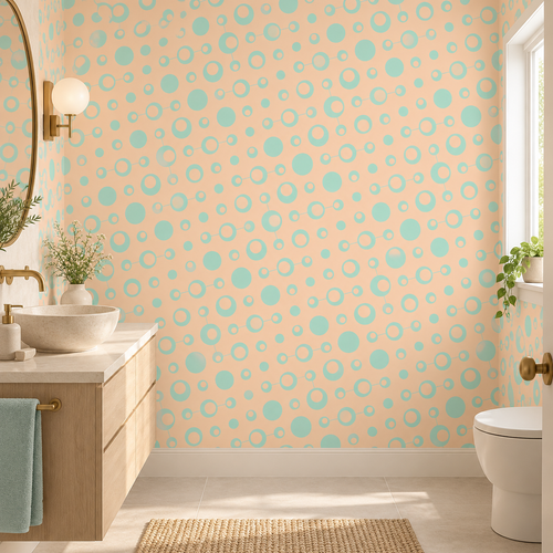 Atomic Dots, peel and stick wallpaper styled on a feature wall