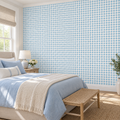 Azure Diamonds, peel and stick wallpaper styled on a feature wall