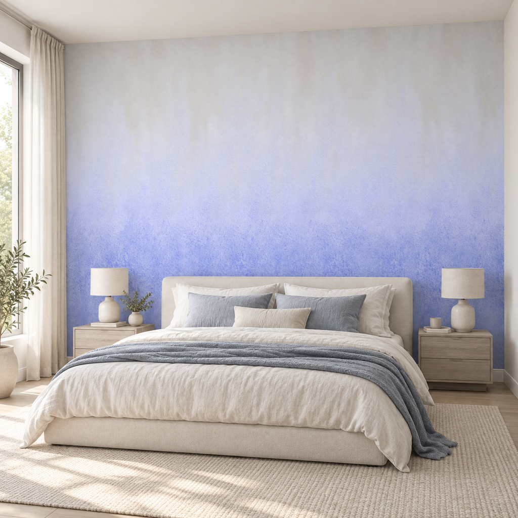 Sky Gradient, peel and stick wallpaper styled on a feature wall