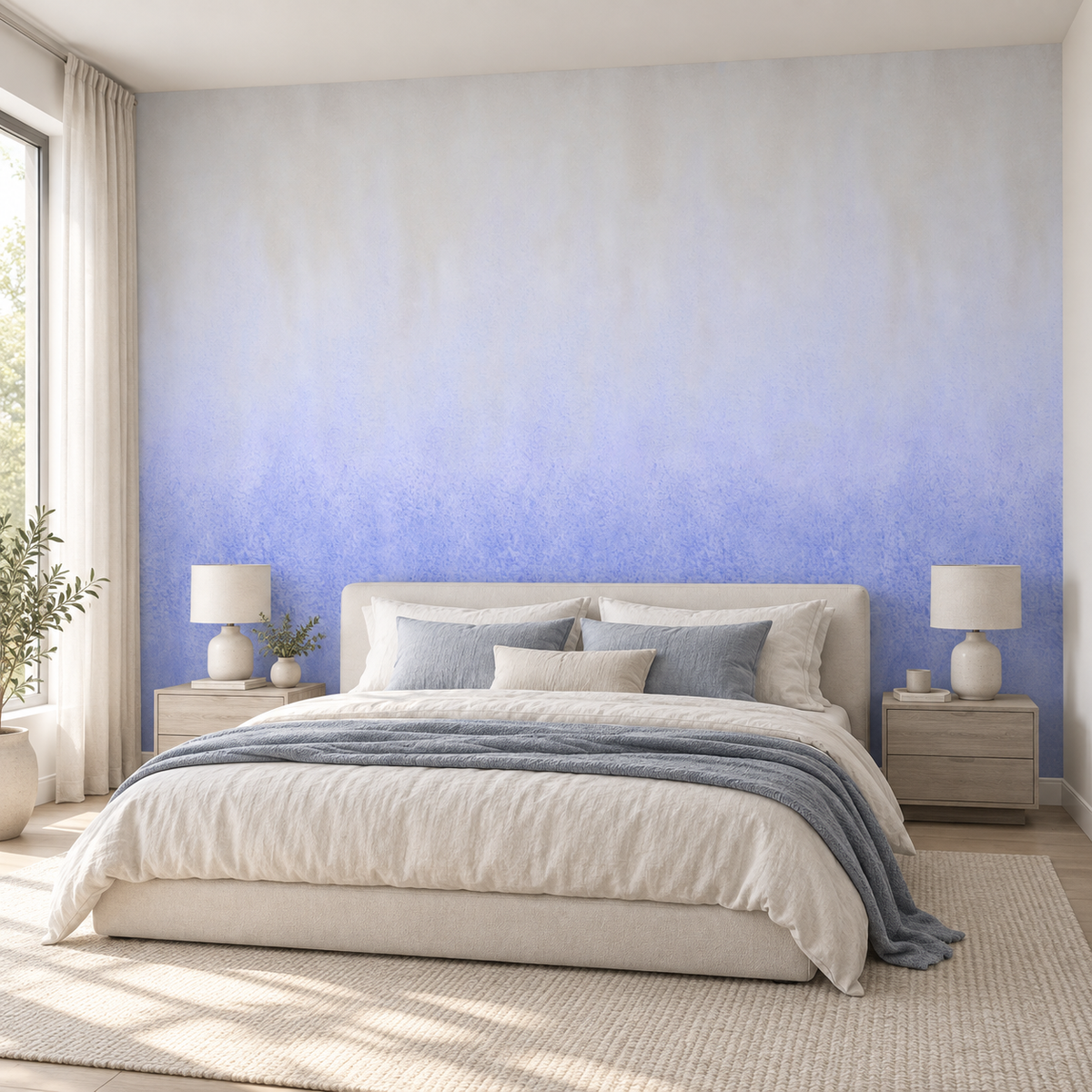 Sky Gradient, peel and stick wallpaper styled on a feature wall