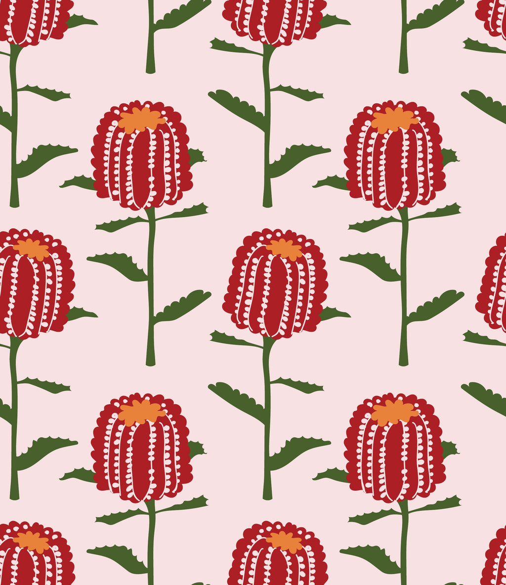 Banksia in Blush by Charlotte Brandis, peel and stick wallpaper