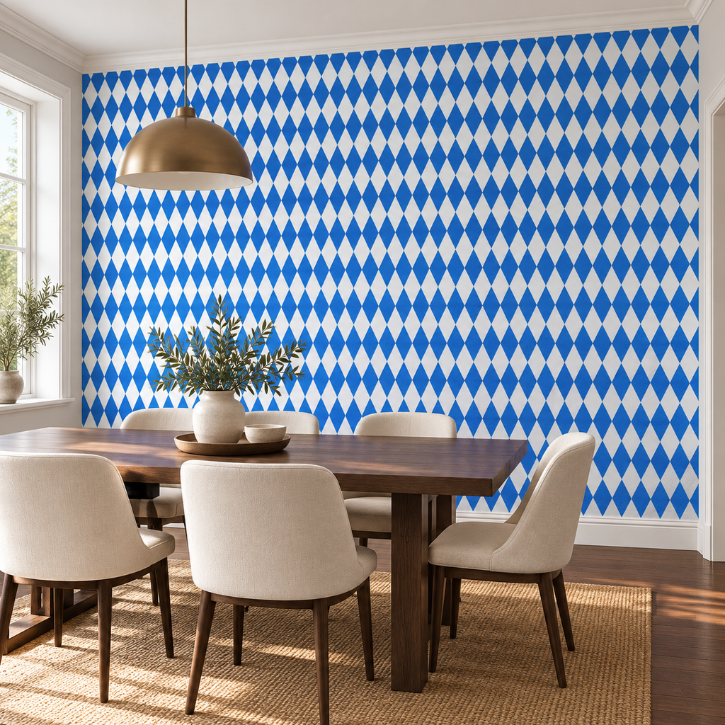 Bavarian Diamond, peel and stick wallpaper styled on a feature wall