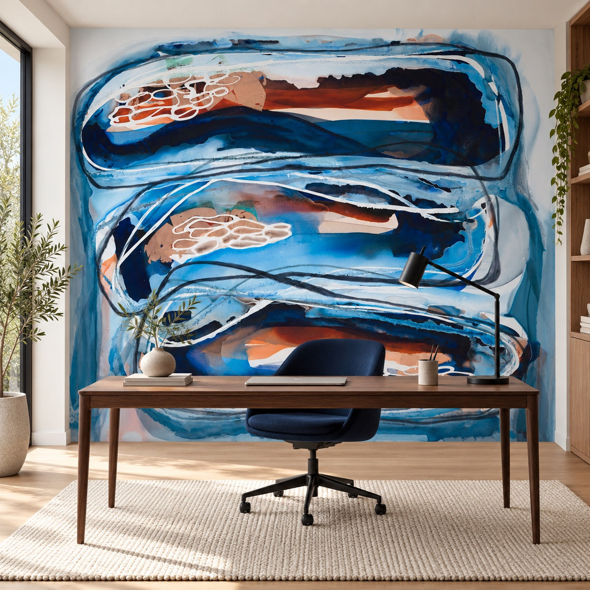 Bedrock I mural by Lara Scolari, peel and stick wallpaper styled in a room
