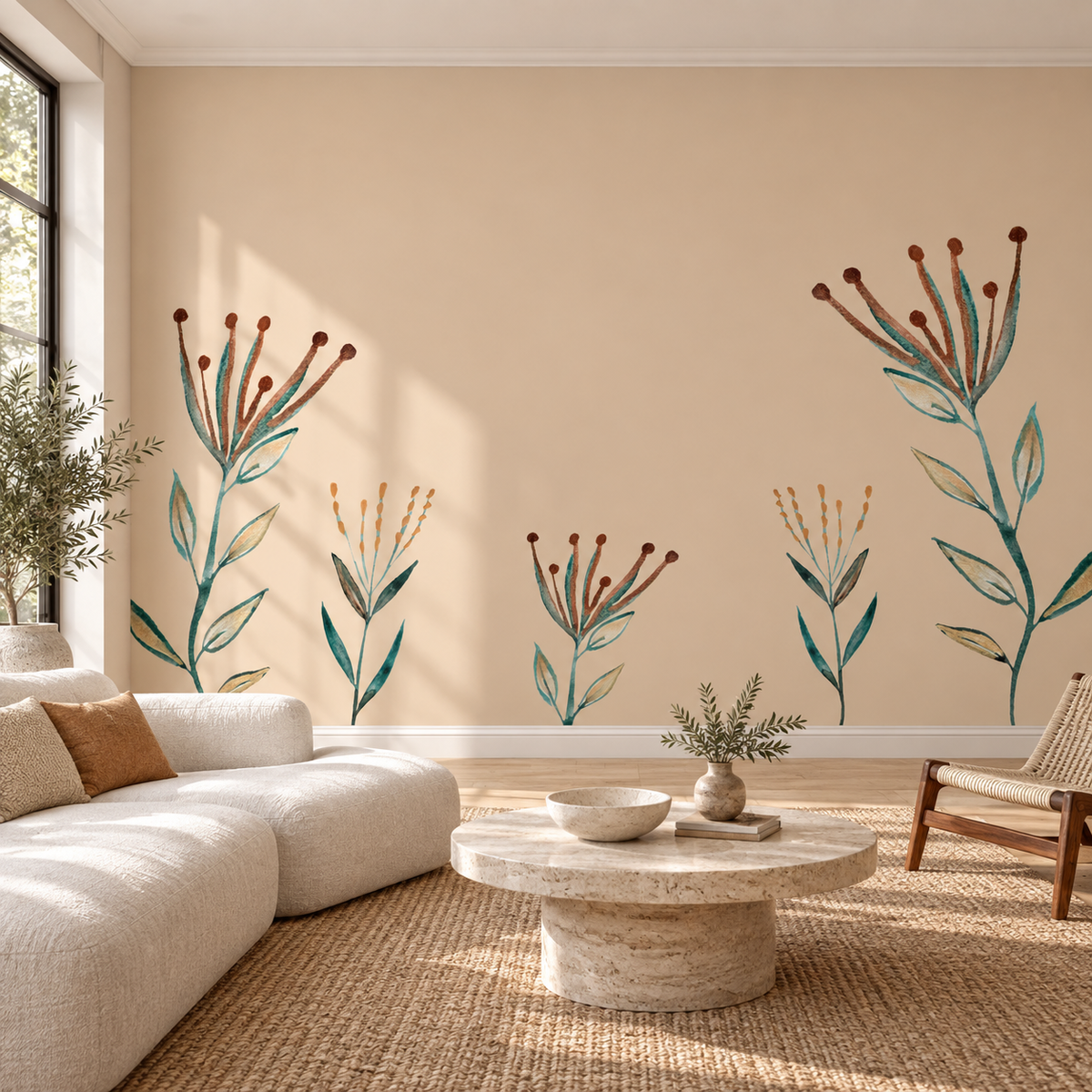 Berry Sprig, peel and stick wallpaper styled on a feature wall