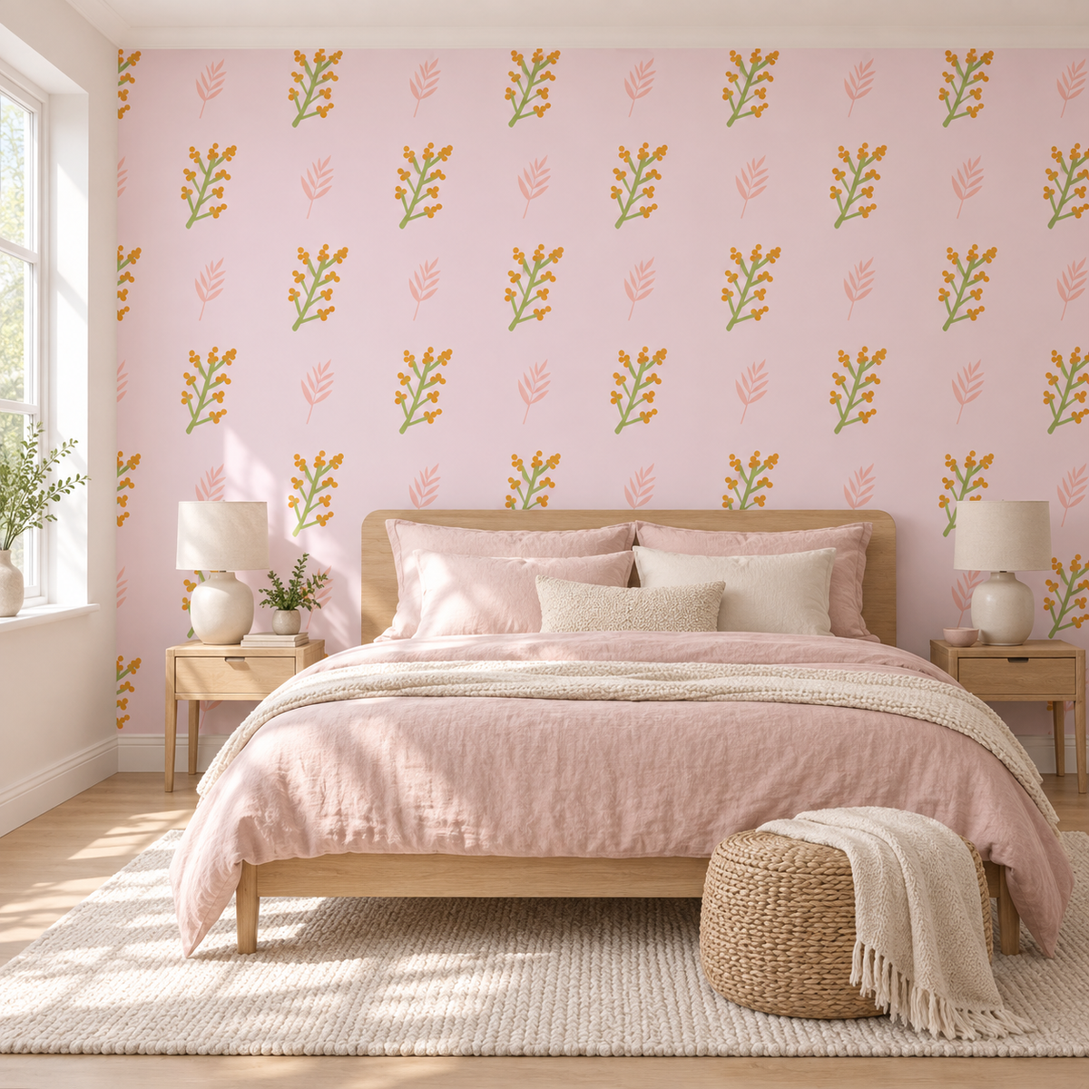 Golden Berries, peel and stick wallpaper styled on a feature wall