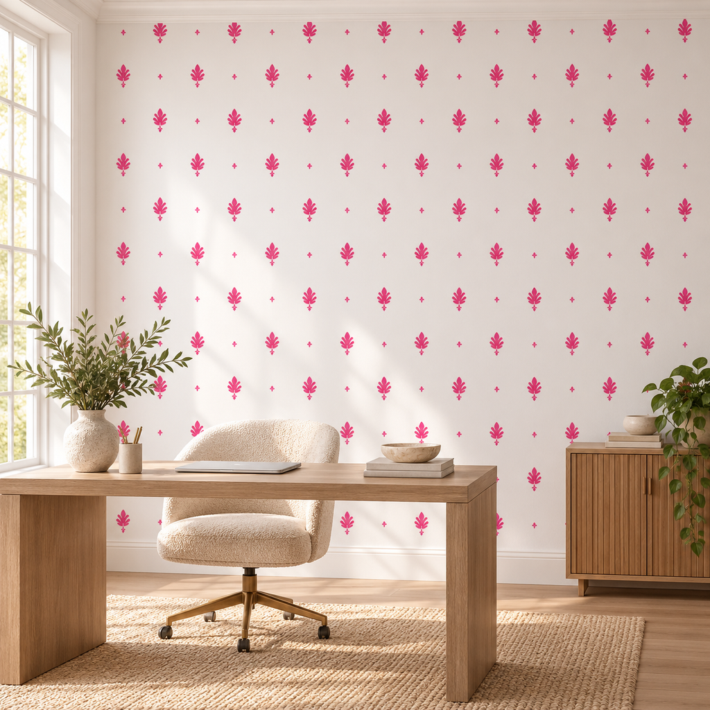 Blossom Crest, peel and stick wallpaper styled on a feature wall