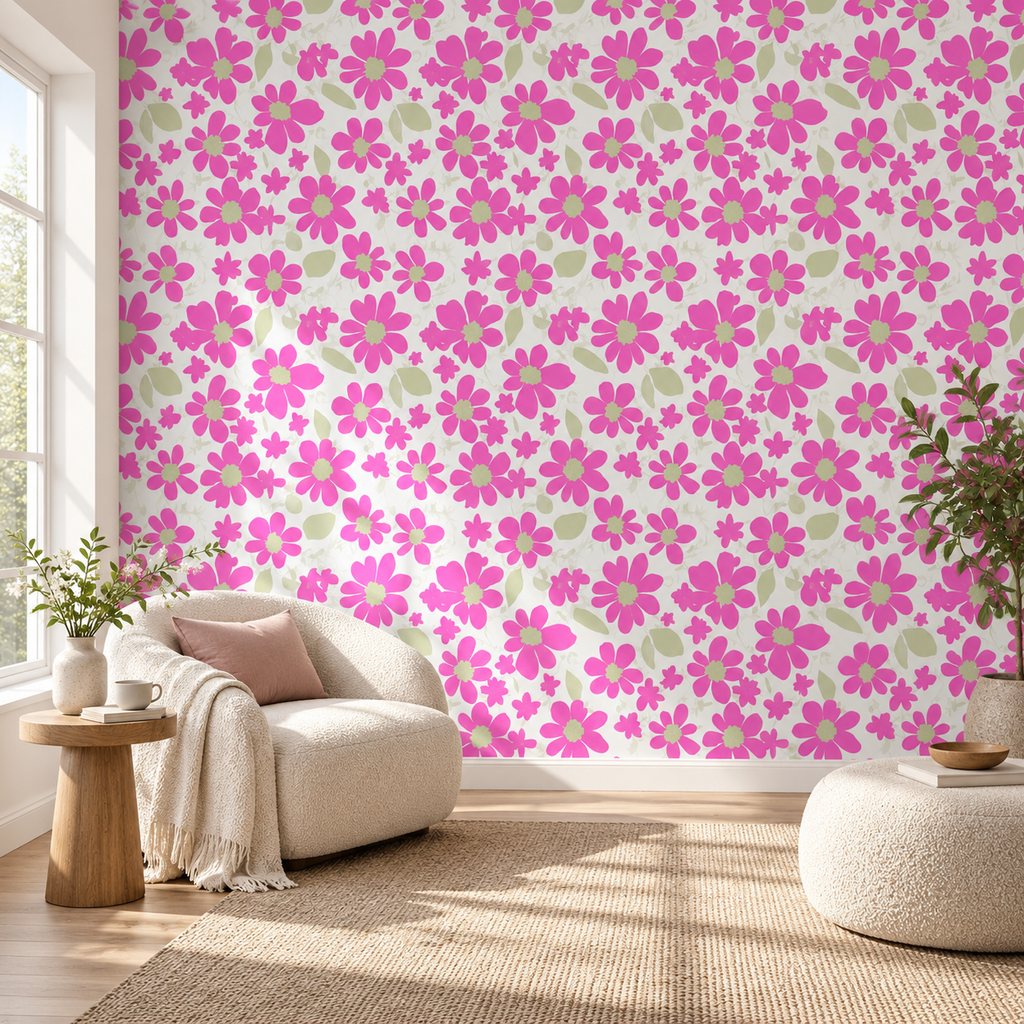 Blossom Garden, peel and stick wallpaper styled on a feature wall