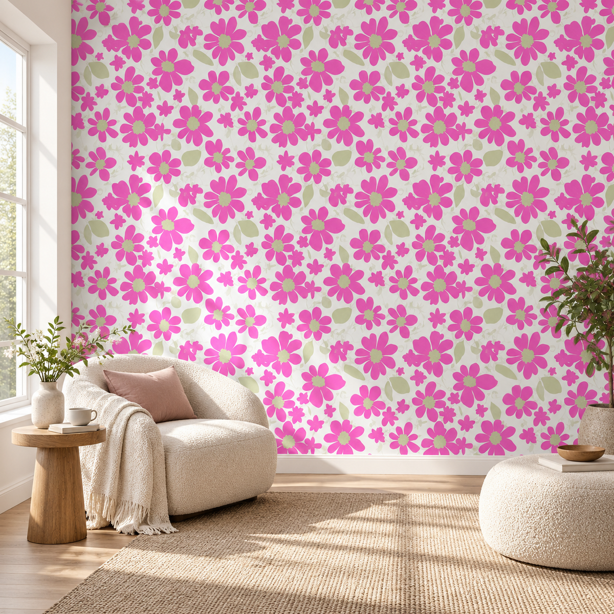 Blossom Garden, peel and stick wallpaper styled on a feature wall