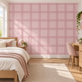 Blush Windowpane, peel and stick wallpaper styled on a feature wall