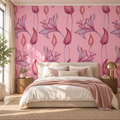 Blush Lilies, peel and stick wallpaper styled on a feature wall