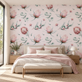 Blush Meadow, peel and stick wallpaper styled on a feature wall