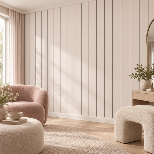 Blush Panels, peel and stick wallpaper styled on a feature wall