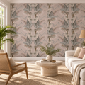 Blush Foliage, peel and stick wallpaper styled on a feature wall