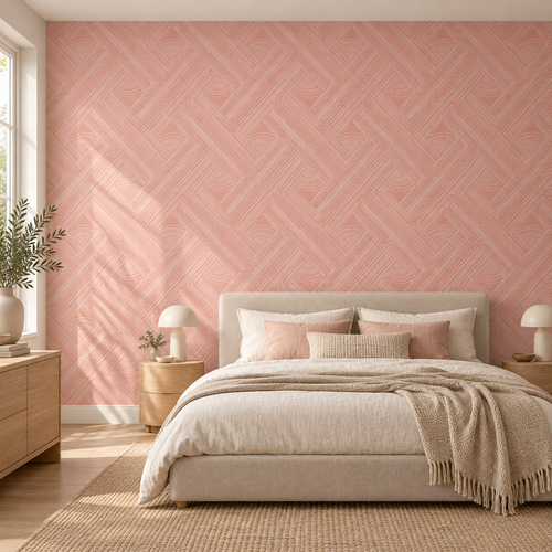 Blush Weave, peel and stick wallpaper styled on a feature wall