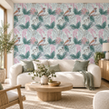 Birdsong Botanicals peel and stick wallpaper styled on a feature wall