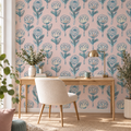 Blush Protea peel and stick wallpaper styled on a feature wall