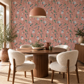 Terracotta Botanica peel and stick wallpaper styled on a feature wall