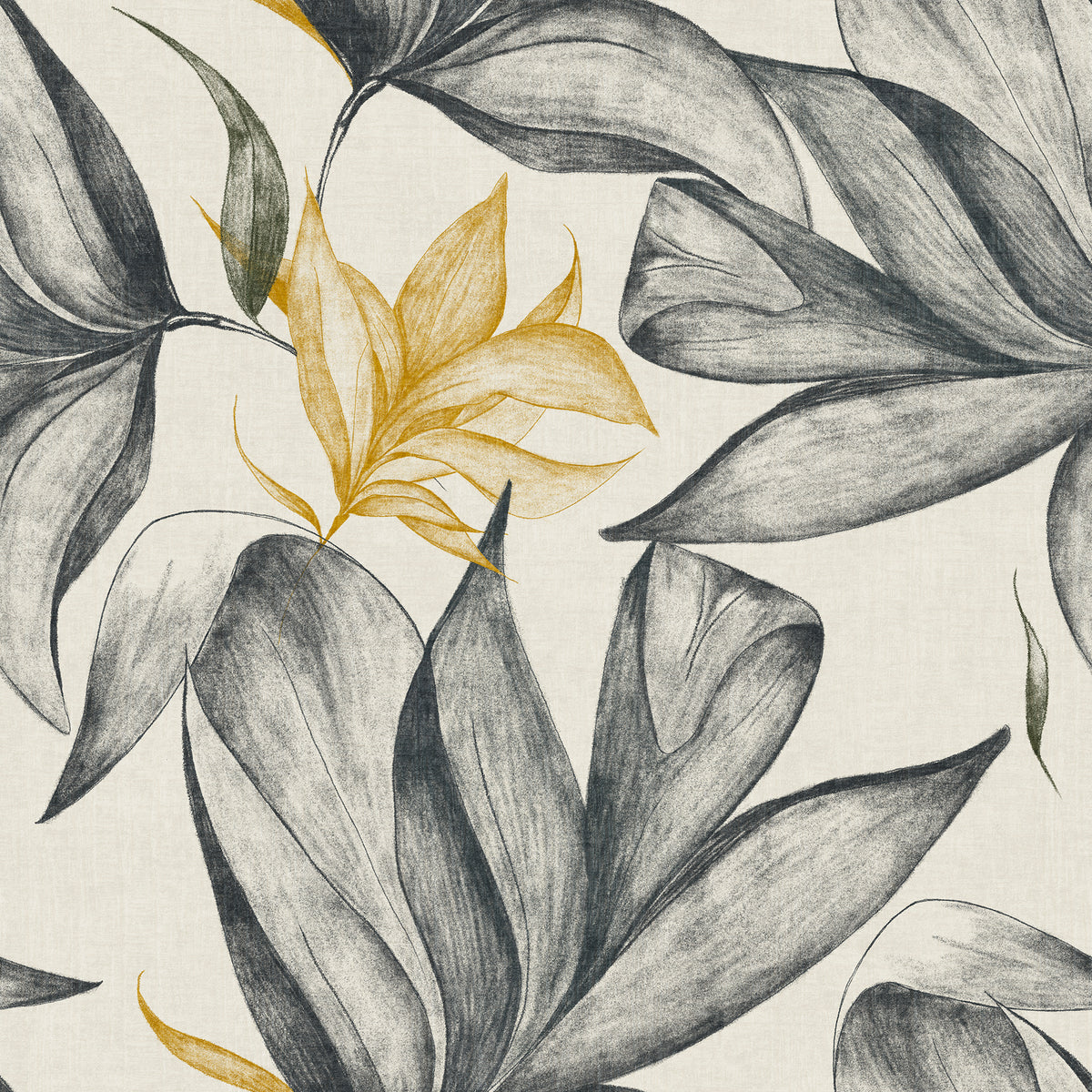 Botanical Foliage in Mustard by Cat Bellini, peel and stick wallpaper
