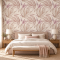 Botanical Foliage in Pale Cream by Cat Bellini, peel and stick wallpaper styled on a feature wall
