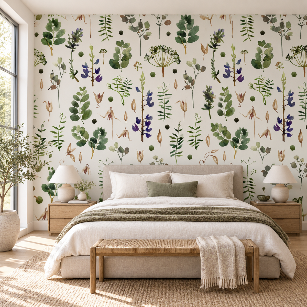 Botanical Study, peel and stick wallpaper styled on a feature wall