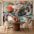Boulder Azure mural by Lara Scolari, peel and stick wallpaper styled in a room