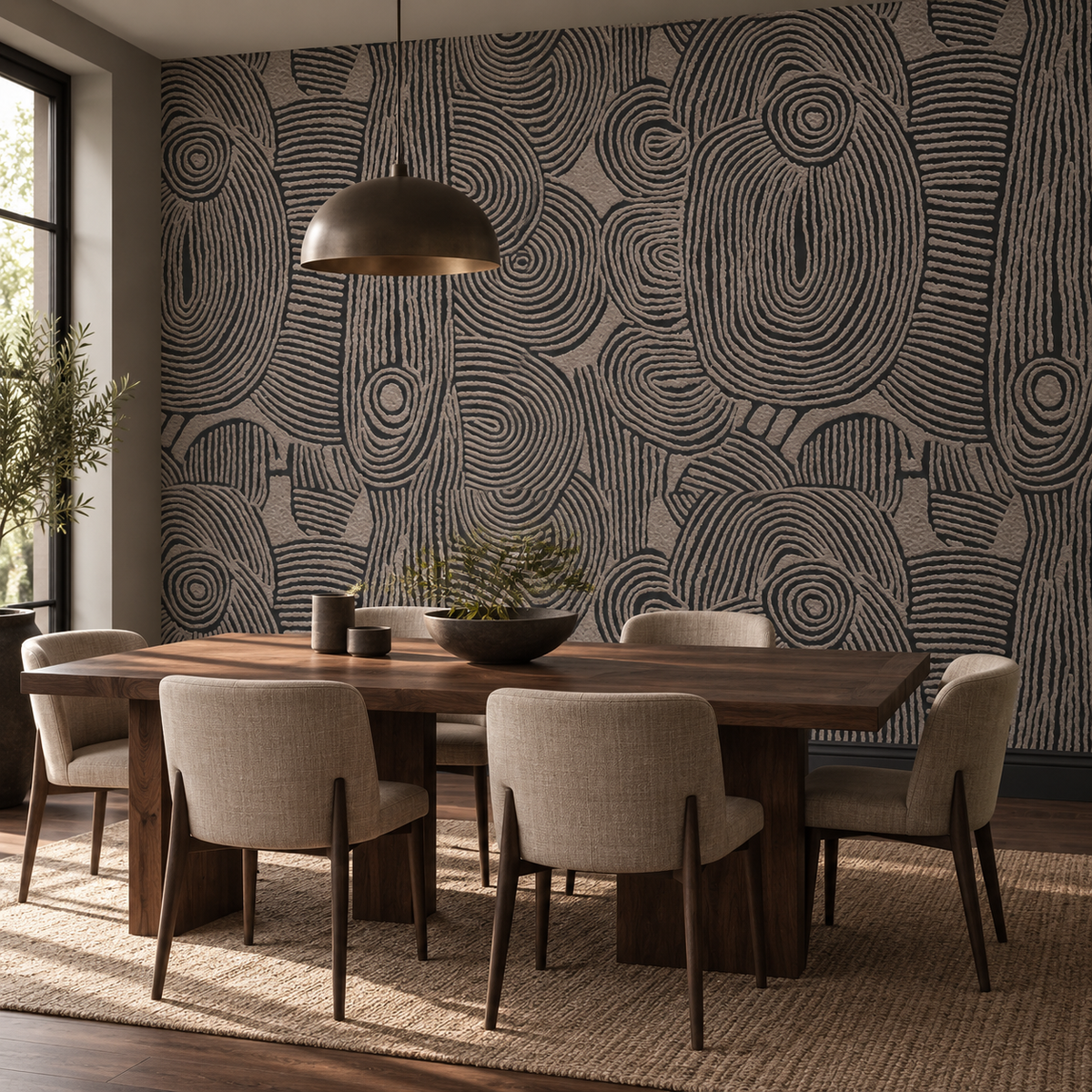 Bronze Dreaming, peel and stick wallpaper styled on a feature wall