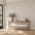 Celestial Lattice, peel and stick wallpaper styled on a feature wall