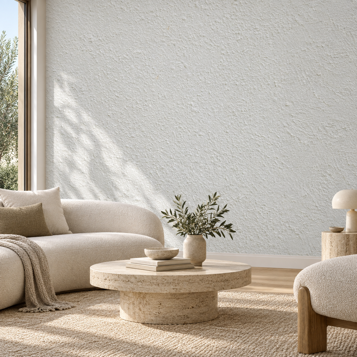 Chalk Canvas peel and stick wallpaper styled in a living room