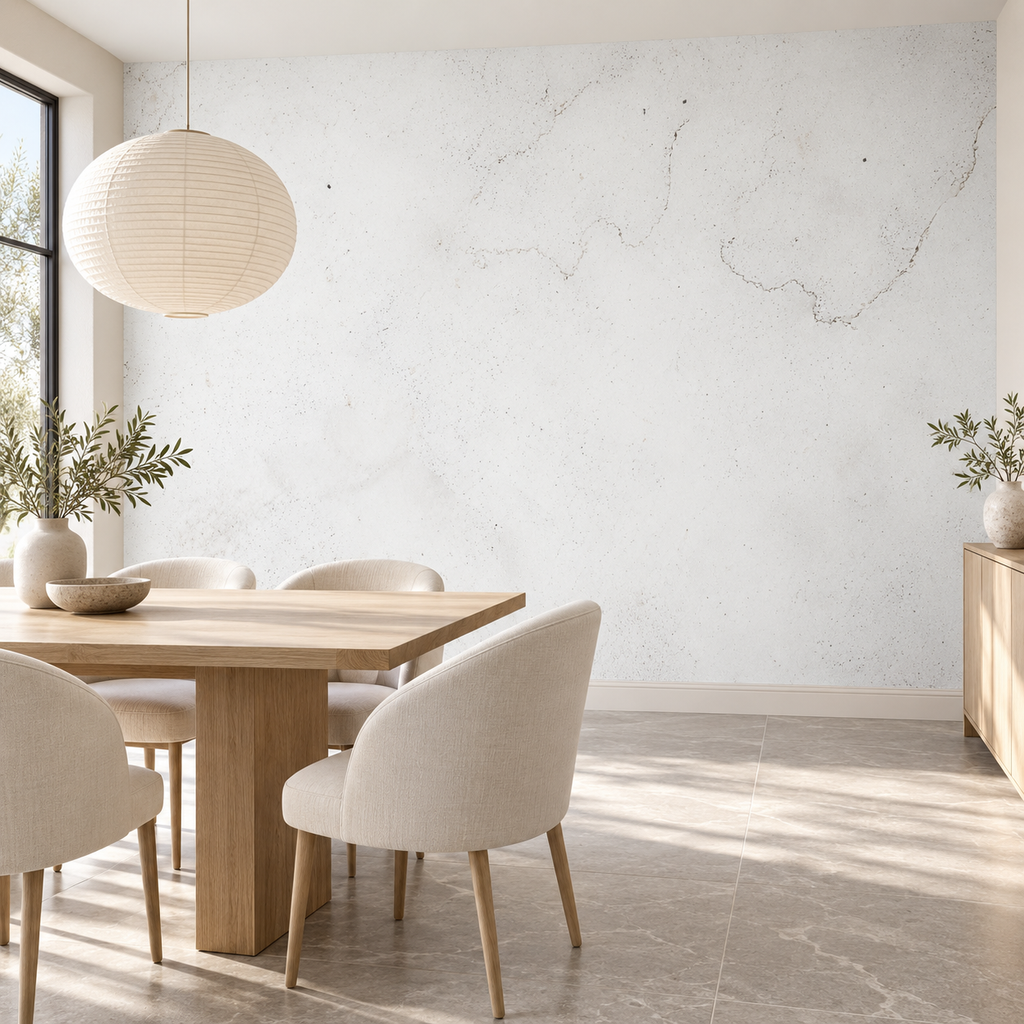 White Plaster, peel and stick wallpaper styled on a feature wall