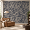 Charcoal Whorls, peel and stick wallpaper styled on a feature wall