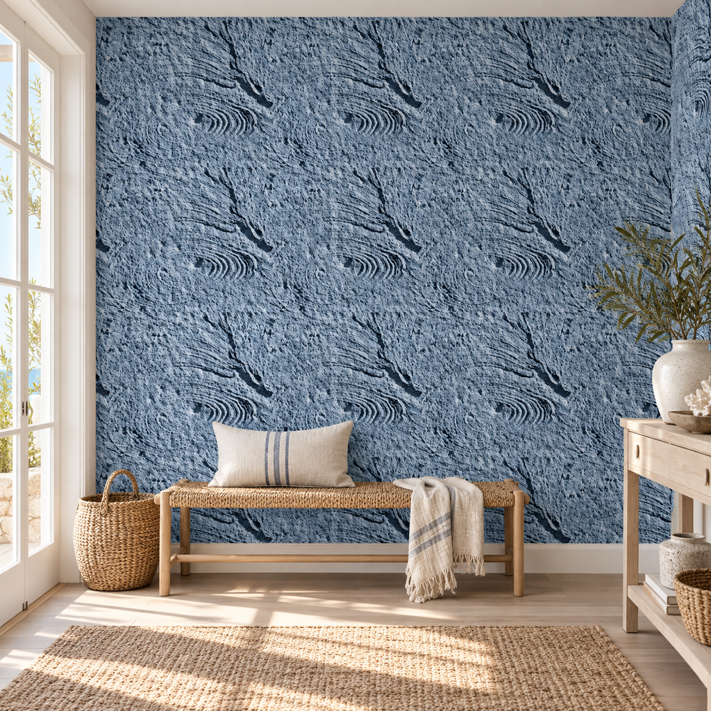 Coastal Fossil, peel and stick wallpaper styled on a feature wall