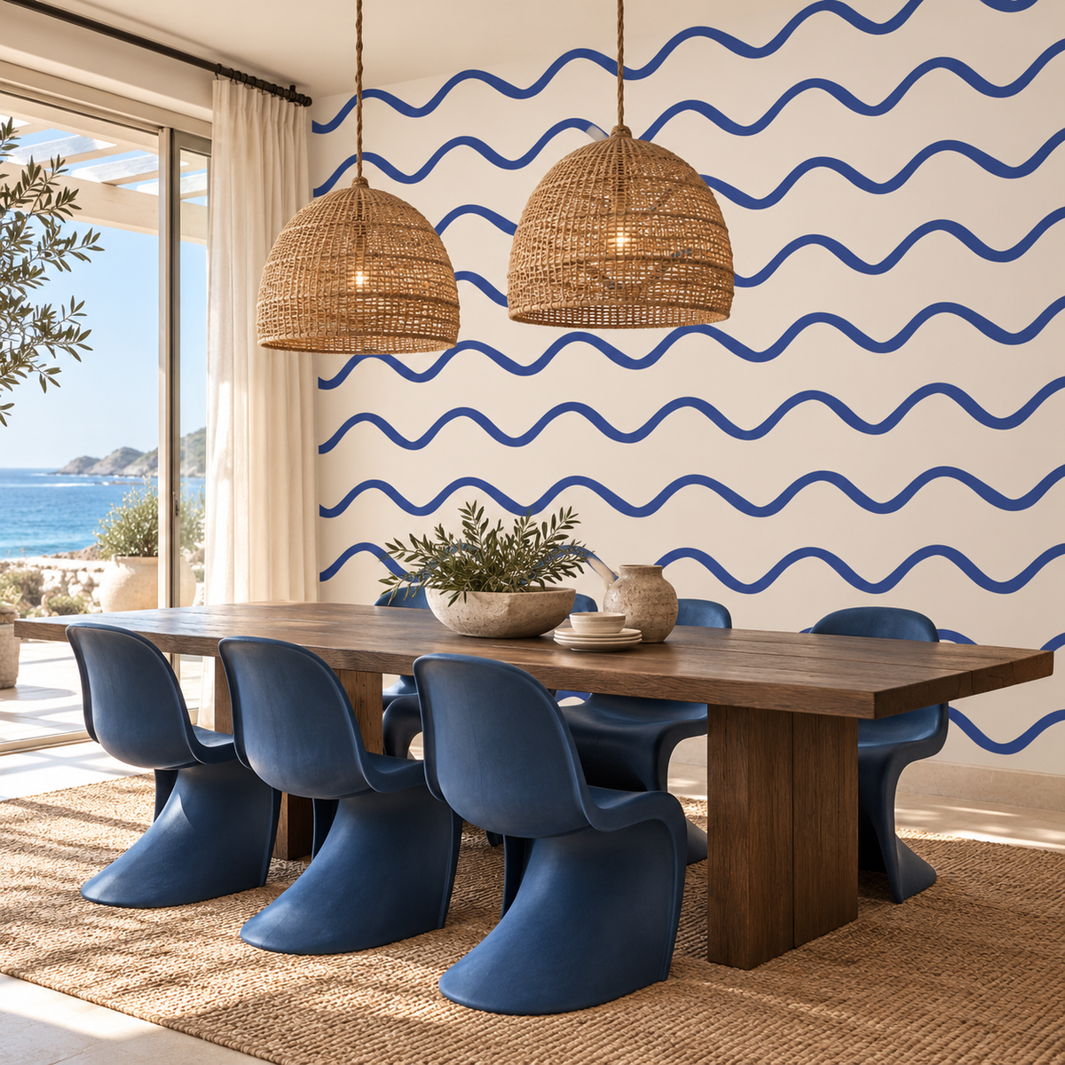 Wave Lines, peel and stick wallpaper styled on a feature wall