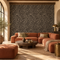 Earthen Currents peel and stick wallpaper styled on a feature wall