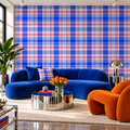 Electric Plaid peel and stick wallpaper styled on a feature wall