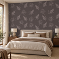 Cocoa Botanicals peel and stick wallpaper styled in a bedroom