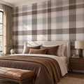 Cocoa Check, peel and stick wallpaper styled on a feature wall