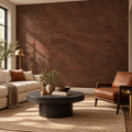 Cognac Leather, peel and stick wallpaper styled on a feature wall