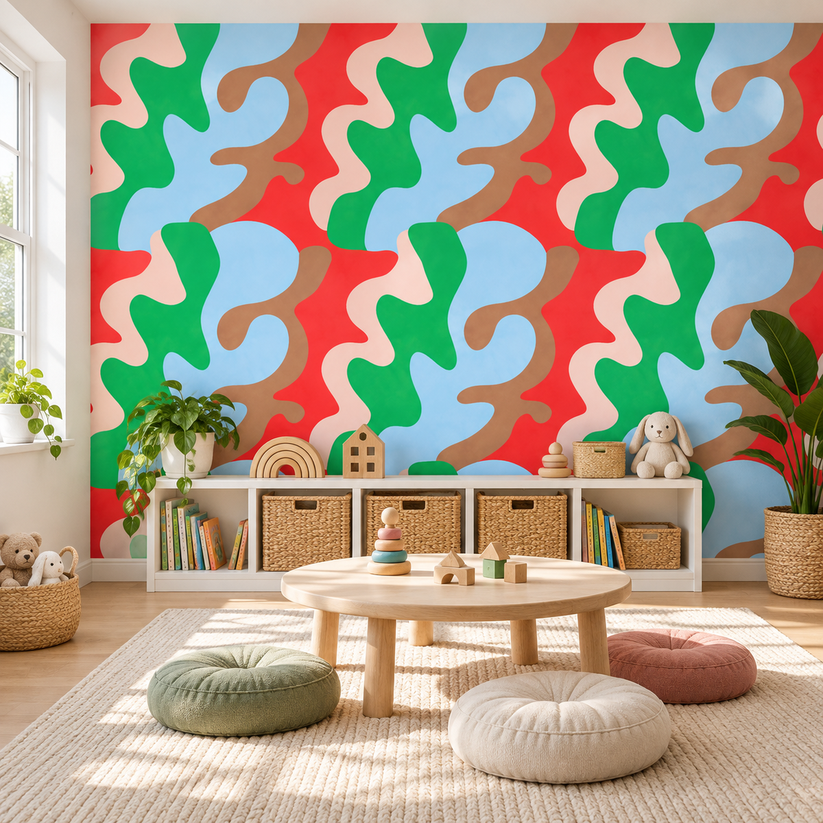 Colour Wave peel and stick wallpaper styled on a feature wall