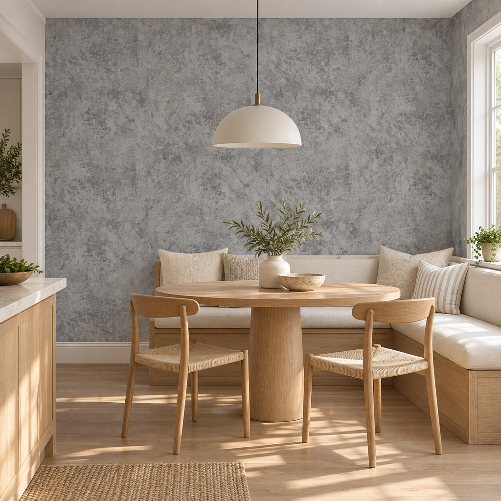 Concrete Whisper, peel and stick wallpaper styled on a feature wall