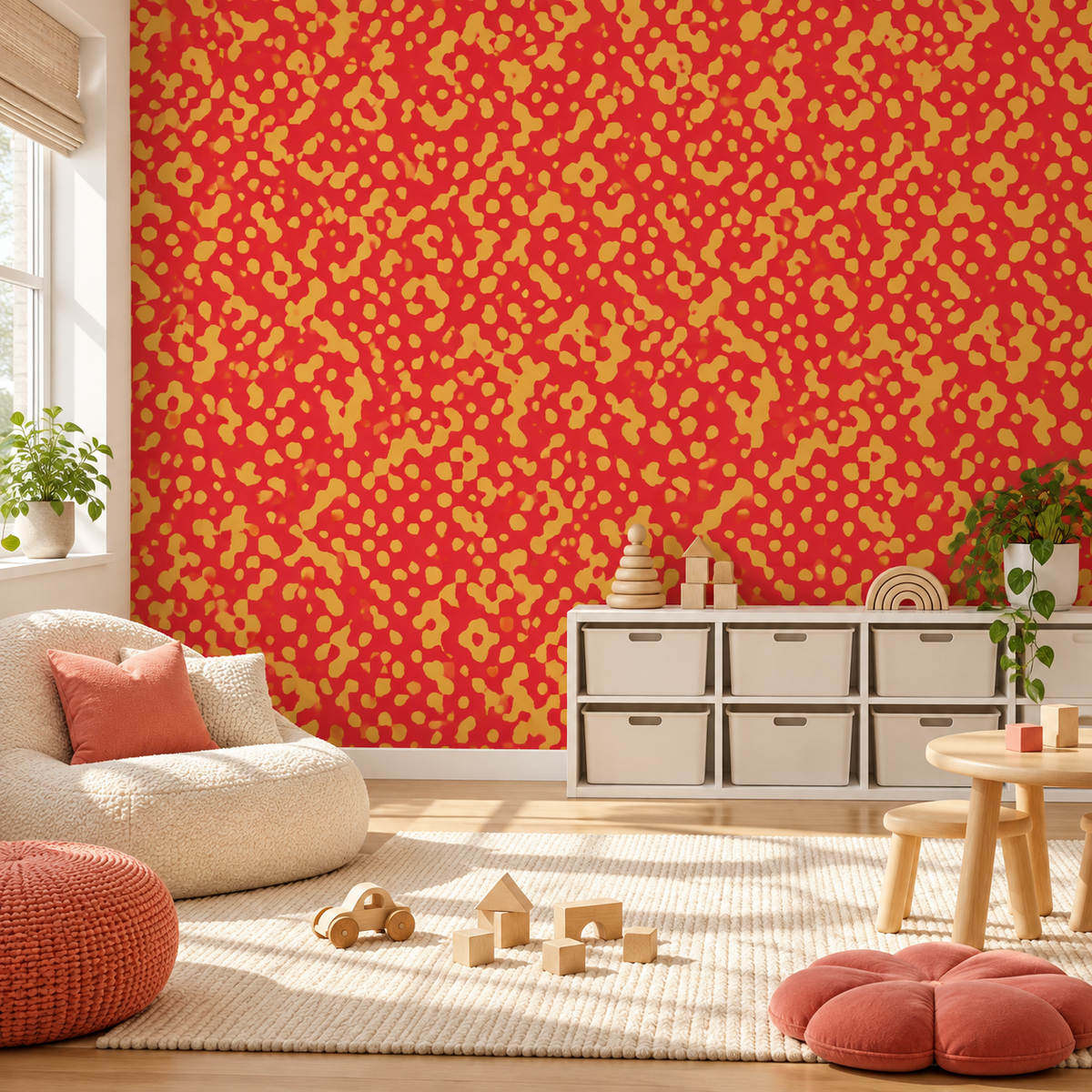 Confetti Speckle peel and stick wallpaper styled on a feature wall