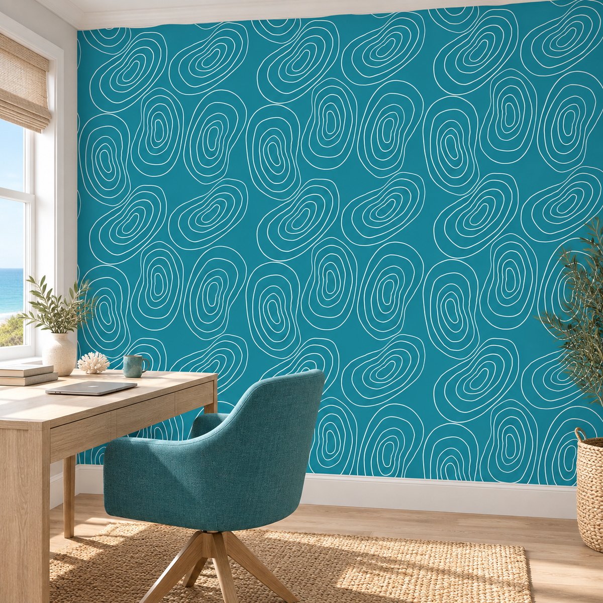 Contour Drift, peel and stick wallpaper styled on a feature wall