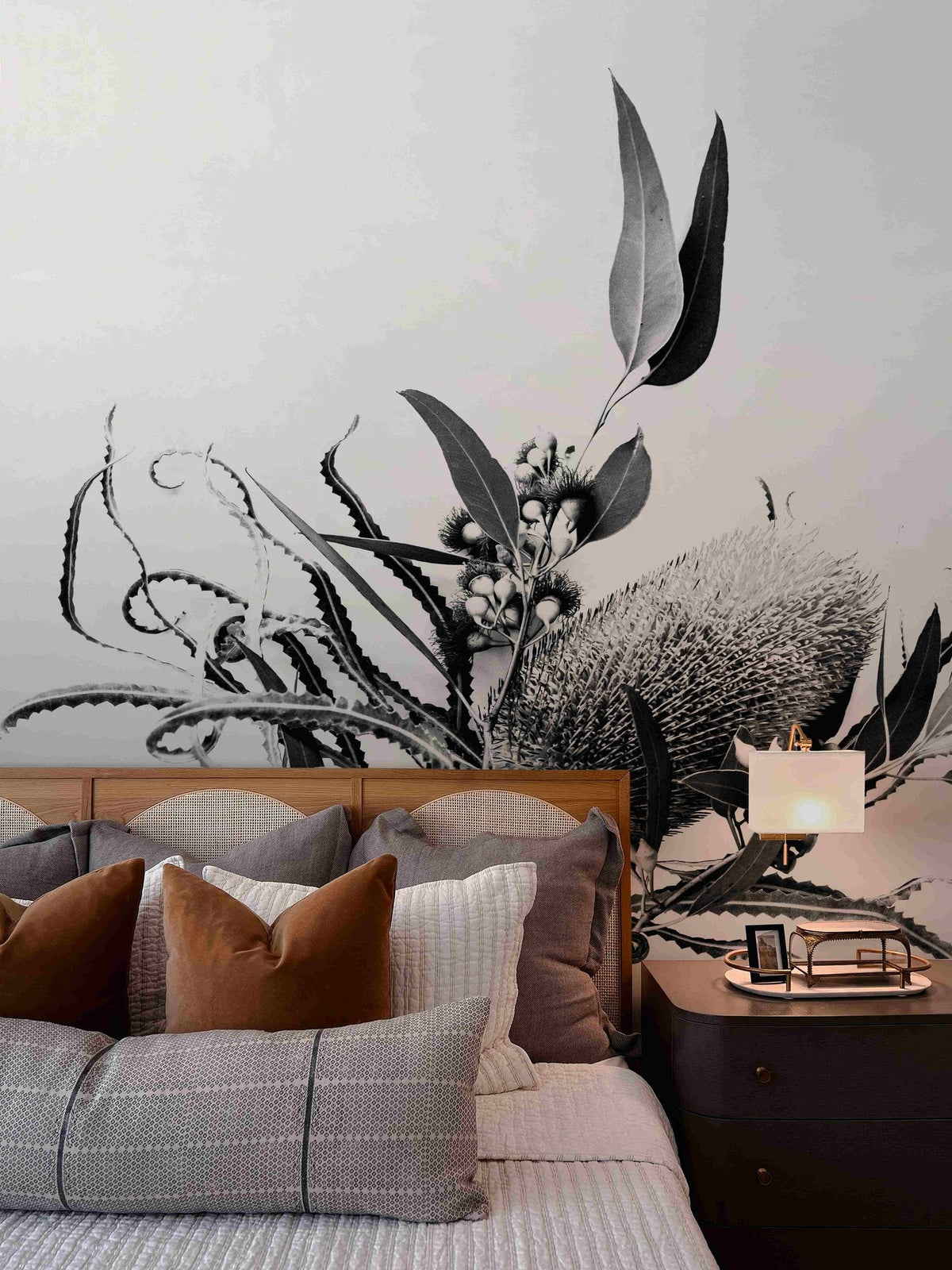 Contrast mural by De-Anne Strange, peel and stick wallpaper styled in a room