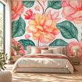 Coral Blossom, peel and stick wallpaper styled on a feature wall