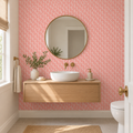 Coral Crescents, peel and stick wallpaper styled on a feature wall