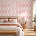Coral Ditsy, peel and stick wallpaper styled on a feature wall