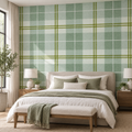Country Plaid in Sea Green by Sarah Thorpe, peel and stick wallpaper styled on a feature wall