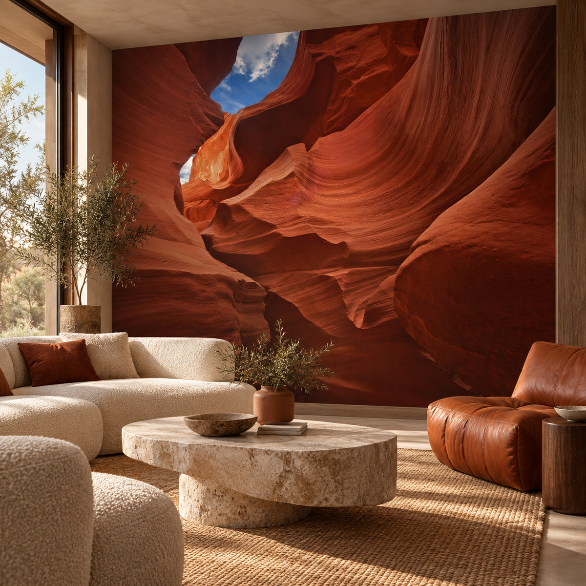 Crimson Canyon, wallpaper mural styled on a feature wall
