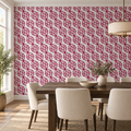 Crimson Trellis, peel and stick wallpaper styled on a feature wall